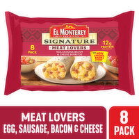 El Monterey Signature Burritos, Egg, Sausage, Bacon & Cheese, Meat Lovers, 8 Each