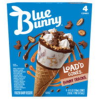 Blue Bunny Load'd Cones Frozen Dairy Dessert, Bunny Tracks, 4 Each