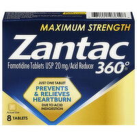 Zantac 360 Acid Reducer, Maximum Strength, 20 mg, Tablets, 8 Each