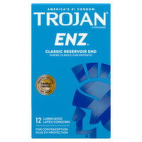 Trojan Classic Reservoir End Lubricated Latex Condoms, 12 Each