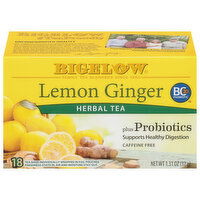 Bigelow Bigelow Lemon Ginger Probiotics, Caffeine Free Herbal Tea, Tea Bags, 18 Ct, 18 Each