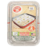 Handi-Foil Meal Prep Pans, with Board Lids, Red, 2 Pack, 2 Each