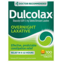 Dulcolax Laxative, Overnight, 5 mg, Comfort Coated Tablets, 100 Each