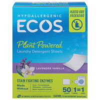 Ecos Laundry Detergent Sheets, Plant Powered, Lavender Vanilla, 50 Each