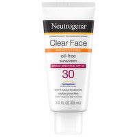 Neutrogena Clear Face Sunscreen, Oil-Free, Breakout Free, Broad Spectrum SPF 30, 3 Fluid ounce