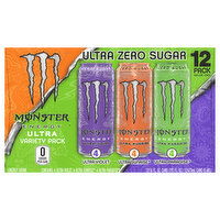 Monster Energy Energy Drink, Zero Sugar, Ultra Violet/Ultra Sunrise/Ultra Paradise, Variety Pack, 12 Each