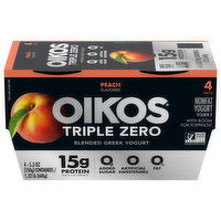 Oikos Triple Zero Yogurt, Nonfat, Blended, Greek, Peach Flavored, 4 Pack, 4 Each