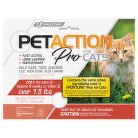 PetAction Pro Fleas, Ticks & Lice Treatment, for Cats, 8 Weeks or Older & Over (1.5 lbs), 3 Each