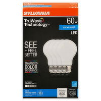 Sylvania TruWave Technology Light Bulbs, LED, Daylight, 8 Watts, 4 Each