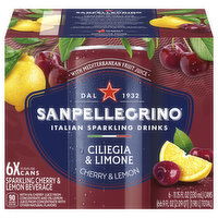 Sanpellegrino Beverage, Cherry & Lemon, Sparkling, 6 Each