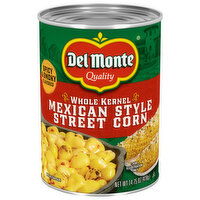 Del Monte Street Corn, Whole Kernel, Spicy & Smoky Flavored, Mexican Style, 14.75 Ounce