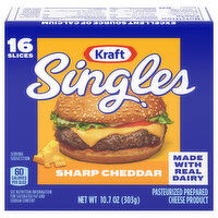 Kraft Singles Cheese Slices, Sharp Cheddar, 16 Each