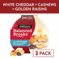 SARGENTO Balanced Breaks® Natural Sharp White Cheddar Cheese, Sea-Salted Roasted Cashews and Golden Raisin Medley, 3-Pack, 6.04 Ounce