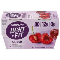 Dannon Light + Fit Yogurt, Fat Free, Cherry, Greek, 4 Each