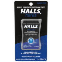 Halls Cough Suppressant/Oral Anesthetic, Sugar Free, Mentho-Lyptus Flavor, Drops, Minis, 24 Each