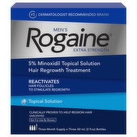 Rogaine Hair Regrowth Treatment, Men's, Extra Strength, Unscented, 3 Each