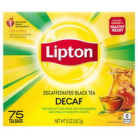 Lipton Black Tea, Decaf, Decaffeinated, 75 Each