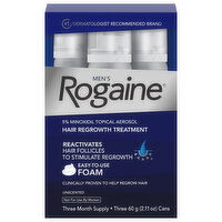 Rogaine Hair Regrowth Treatment, Unscented, Men's, 3 Each