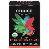 Choice Organics Black Tea, English Breakfast, Bags, 16 Each