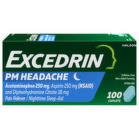 Excedrin Pain Reliever/Nighttime Sleep-Aid, PM Headache, Caplets, 100 Each