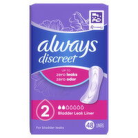 Always Discreet Incontinence Panty Liners, 2, Very Light, 48 Each