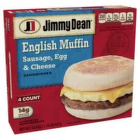 Jimmy Dean Sausage, Egg & Cheese English Muffin Sandwiches, 4 Count (Frozen), 18.4 Ounce