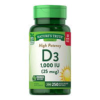 Nature's Truth Vitamin D3, High Potency, 25 mcg, Quick Release Softgels, 250 Each