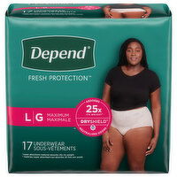 Depend Fresh Protection Underwear, Maximum, Large, 17 Each