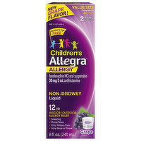 Allegra Allergy Relief, Children's, Non-Drowsy, Liquid, Grape Flavor, Value Size, 8 Fluid ounce