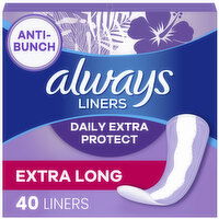 Always Daily Liners Always Daily Extra Protect Liners, Extra Long Length, Unscented Panty Liners, 40 CT, 40 Each