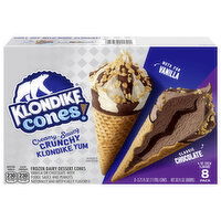 Klondike Cones! Dairy Dessert Cones, Nuts for Vanilla, Classic Chocolate, 8 Pack, 8 Each