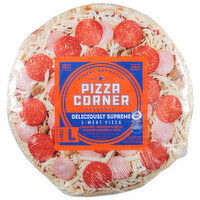 Pizza Corner Pizza, 3 - Meat, Large, Deliciously Supreme, 28.38 Ounce