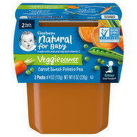 Gerber Natural for Baby Carrot Sweet Potato Pea, Veggie Power, Sitter 2nd Foods, 2 Pack, 2 Each