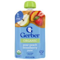 Gerber Organic Puree, Pear Peach Strawberry, Sitter 2nd Foods, 3.5 Ounce