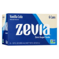 Zevia Soda, Zero Sugar, Vanilla Cola, 6 Each