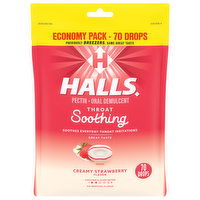 Halls Drops, Creamy Strawberry Flavor, Throat Soothing, Economy Pack, 70 Each