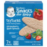 Gerber Snacks for Baby Teething Wafers, Gentle, Strawberry Apple Spinach, Teethers, 7+ Months, 12 Each