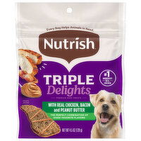 Nutrish Triple Delights Dog Treats, Premium, Real Chicken Bacon and Peanut Butter, 4.5 Ounce