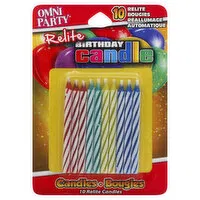 Omni Party Candles, Birthday, Relite, 10 Each