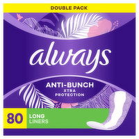 Always Daily Liners Always Anti-Bunch Xtra Protection Daily Liners, Long, Unscented, 80 CT, 80 Each