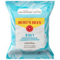 Burt's Bees 3 in 1 Micellar Coconut & Lotus Facial Towelettes, 30 Each
