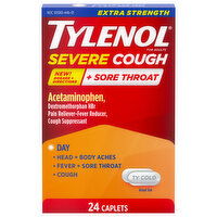 Tylenol Severe Cough + Sore Throat, Extra Strength, Caplets, 24 Each