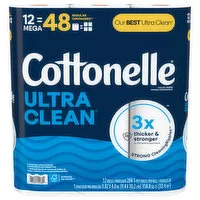 Cottonelle Ultra Clean Toilet Paper, 1-Ply, Mega, 12 Each