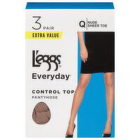 L'eggs Everyday Pantyhose, Control Top, Nude, Q, Extra Value, 3 Each