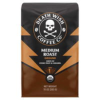 Death Wish Coffee Co Coffee, Ground, Medium Roast, Hints of Stone Fruit & Caramel, 10 Ounce