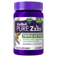 Vicks PURE Zzzs ZzzQuil PURE Zzzs Triple Action, Sleep Aid, Melatonin Gummies, Melatonin 6mg, with Ashwagandha, 42 Sleep Gummies, 42 Each