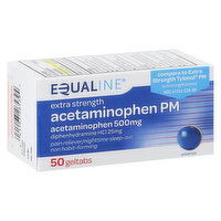 Equaline Acetaminophen, Extra Strength, 500 mg, PM, Geltabs, 50 Each