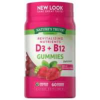 Nature's Truth Vitamin D3 + B12, Vegetarian Gummies, Natural Strawberry Flavor, 60 Each