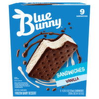 Blue Bunny Frozen Dairy Dessert, Vanilla, Sandwiches, 9 Each