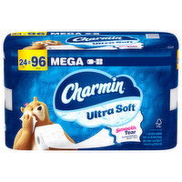 Charmin Ultra Soft Bathroom Tissue, Smooth Tear, Mega, 2-Ply, 4 Each